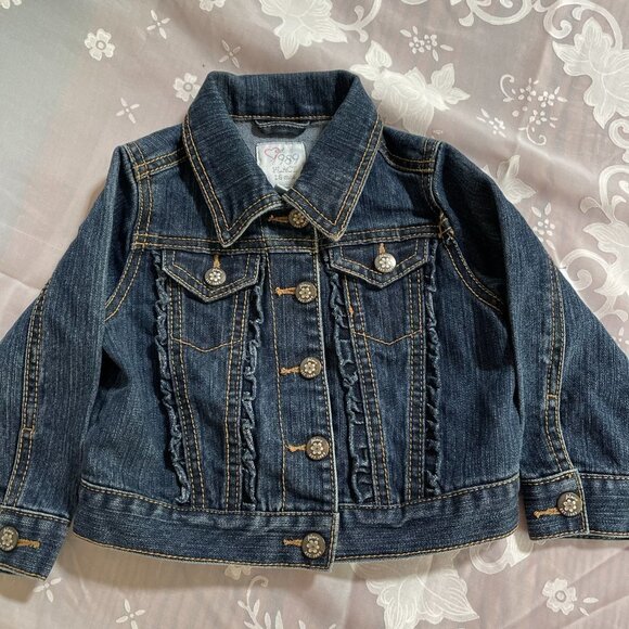 GIRLS The Childrens Place 1989 Jean Jacket size 18m with Ruffles & Flower Snaps - Picture 5 of 8